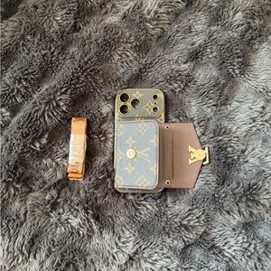 Designer-Inspired Brown Wallet Phone Case with Strap